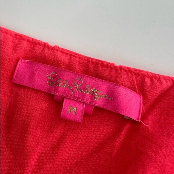 Lilly Pulitzer Lina top Spicy Coral Neon Sunburst Eyelet Sz M - Picture 4 of 7
